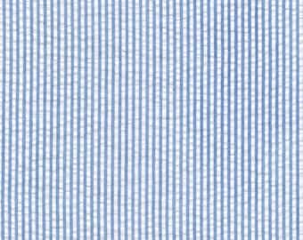 Seersucker Stripe Denim Blue Fabric - Width 56" - Cotton & Polyester Blend
