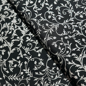 Holiday Flourish-Snow flower - Swirls Onyx Silver Fabric - Metallic Cotton Fabric