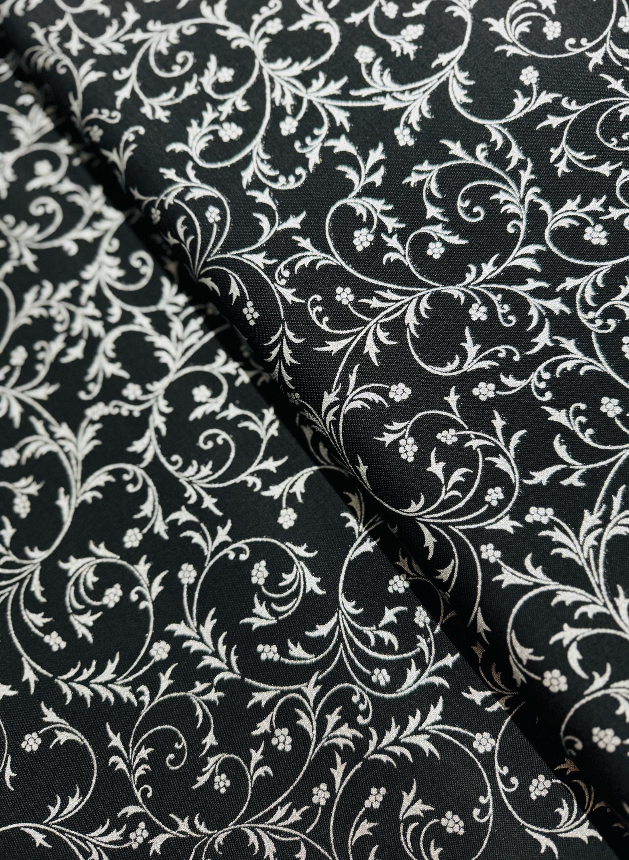Holiday Flourish-Snow flower - Swirls Onyx Silver Fabric - Metallic Cotton Fabric