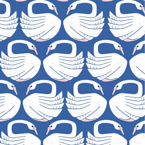 Loving Swans Canvas Fabric: Spring Day Print, 44&quot; Wide