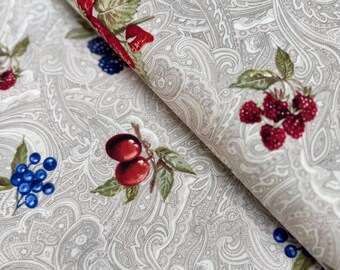 Fruit Cocktail Cotton Quilting Fabric: Taupe French Country Design