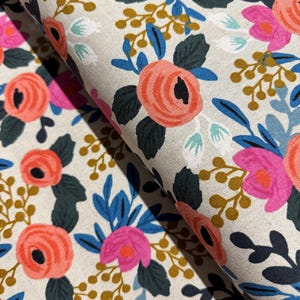 Canvas Fabric - Les Fleurs - Rosa Floral Natural Canvas by Rifle Paper Co.