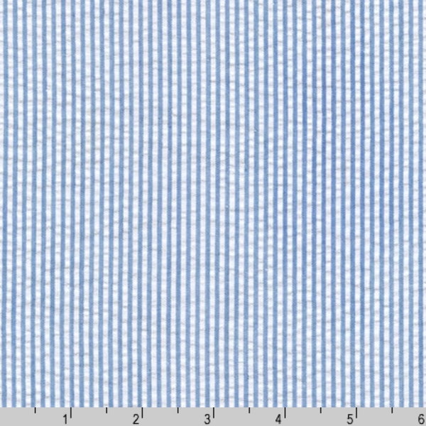 Robert Kaufman - Seersucker Stripe Denim Blue Fabric - Width 56" - Cotton & Polyester Blend