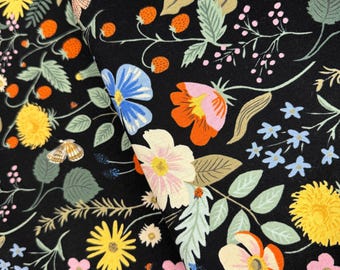 Strawberry Fields Black Canvas Fabric - Rifle Paper Co. (43&quot;/44&quot;)