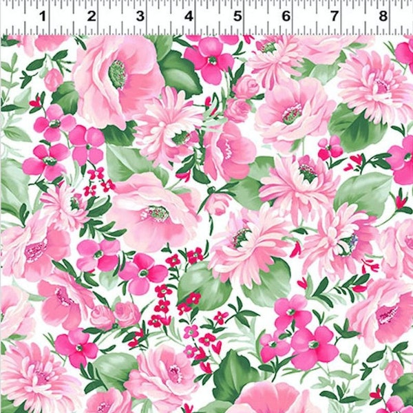 Clothworks - Chelsea - Florals White Fabric by Skipping Stones Studio - Cotton Fabric