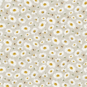 Honey Bee Farm - Tossed Bee and Daisy Florals Grey Fabric by Gail Cadden - Cotton Fabric