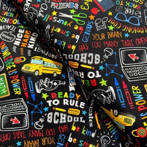 Too Cool For School - Back To School Chalkboard Text Fabric by Gail Cadden - Digital Print Cotton Fabric