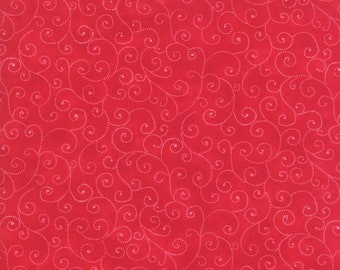 Puede incluir: Tela roja con un patrón de remolino blanco. La tela tiene un brillo sutil y es perfecta para acolchar, manualidades y proyectos de decoración del hogar.