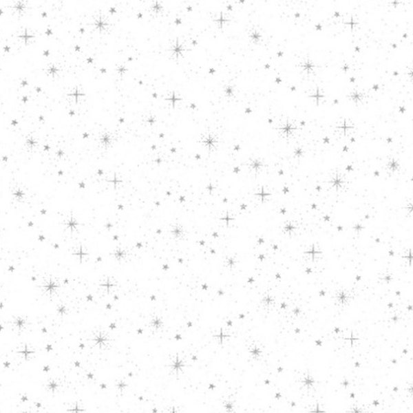 Hoffman Fabrics - Sparkle and Fade - Stars White/Silver Fabric - Metallic - Cotton Fabric