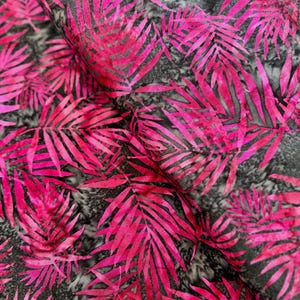 Bali Batik - Palm Leaves Raspberry Batik Fabric - Cotton Fabric