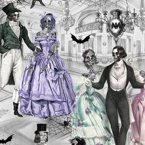 Timeless Treasures - Last Dance - Victorian Skeletons Dancing - Cotton Fabric