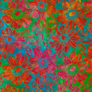 Handwerker Batiks - Summer Zest - Sunflower Blooms Sunkissed Batik Fabric - Cotton Fabric