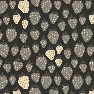 Canvas Fabric Cotton Steel Under the Apple Tree Queen of Berries Black Metallic Canvas Fabric image 1