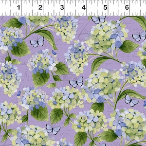 Heavenly Hydrangeas - Light Purple Fabric by Sue Zipkin - Cotton Fabric