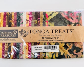 Paquete de retazos de tela batik – Tonga Treats Vineyard, 40 cuadrados de 5 pulgadas
