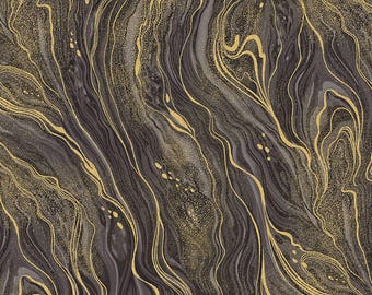 Marmoleado abstracto en oro hierro - Metálico - Tela de algodón
