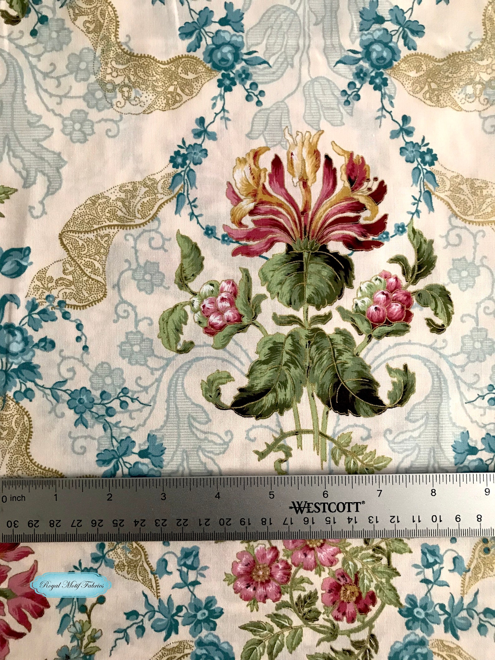 Hoffman Fabrics Bloom Damask Metallic Parchment/gold Cotton Etsy