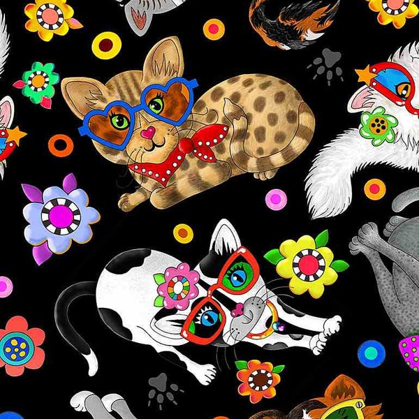 Timeless Treasures - Kool Cats - Cool Cats in Sunglasses - Digital Print - Cotton Fabric