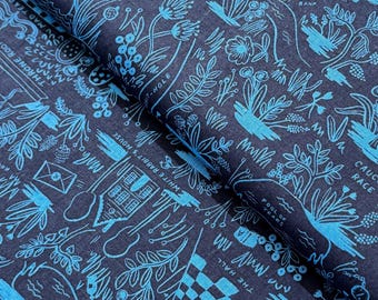 Wonderland Magic Forest Canvas Fabric - Rifle Paper Co. Navy