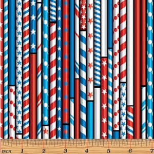All American - Drawing Straws Fabric by Maria Kalinowski - Cotton Fabric
