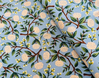 Wildwood - Peonies Dusty Blue Fabric by Rifle Paper Co. - Cotton Fabric
