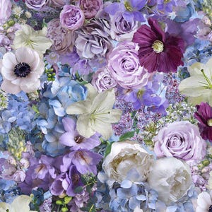 Carta de amor: ramo de flores elegantes de tela multicolor de Chong-a Hwang: tela de algodón