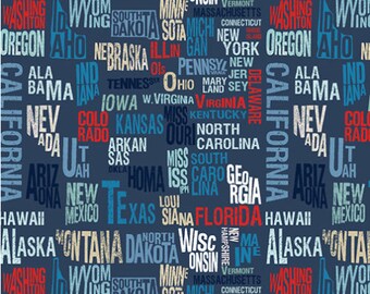 Across The USA - States Fabric by Whistler Studios - Cotton Fabric