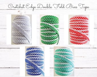 Polka Dot Crochet Edge Bias Tape: Double Fold Quilt Binding, Craft Trim (Per Yard)