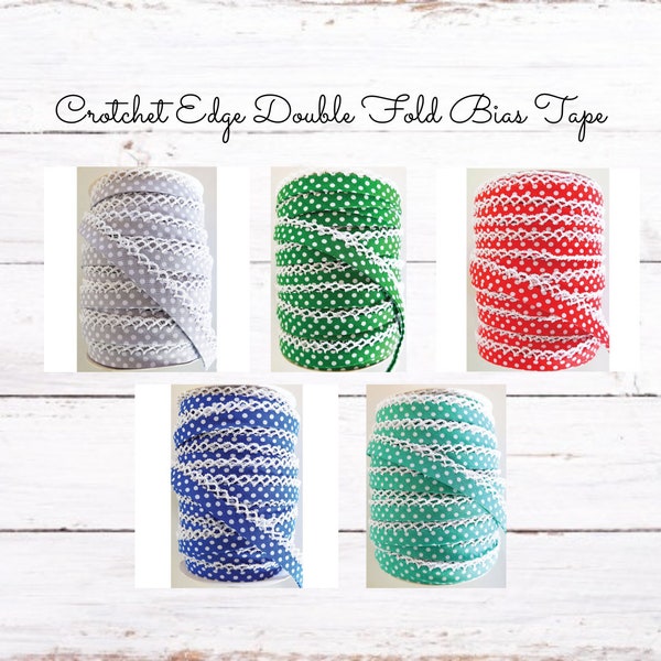 Crotchet Edge Double Fold Bias Dots Tape | Sold by the Yard | Quilt Binding | Trim | Craft Supplies