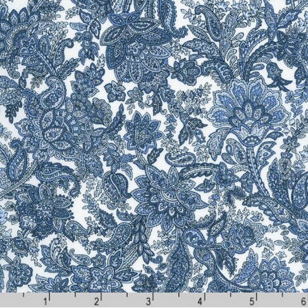 Robert Kaufman - Vintage Study - Paisley Blue Fabric by Sevenberry - Cotton Fabric