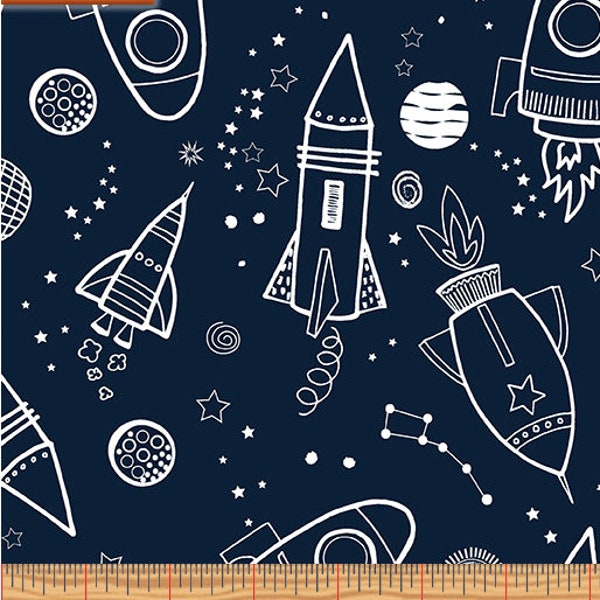 25" Residuo - Benartex - Bagliore nel buio - Tutti i sistemi Glow-Outer Space Glow Navy