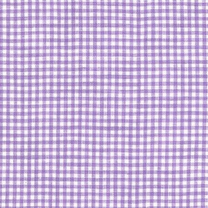 May include: A purple and white gingham fabric with a fine checkered pattern.