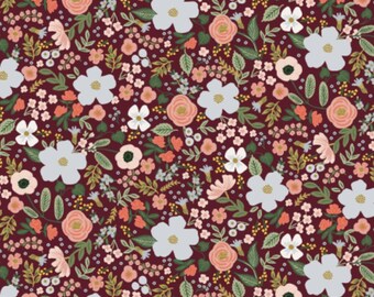 Wild Rose Burgundy Metallic Cotton Fabric - Rifle Paper Co. Garden Party