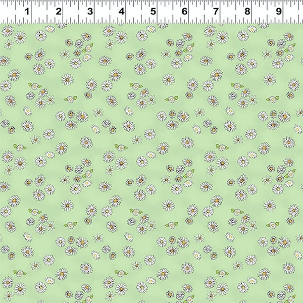 Clothworks - Daisy, Daisy - Floral Light Olive Fabric by Anita Jeram - Cotton Fabric