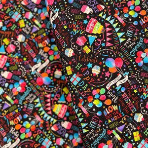 Party Animals - Happy Birthday Wishes Fabric by Gail Cadden - Digital Print - Cotton Fabric