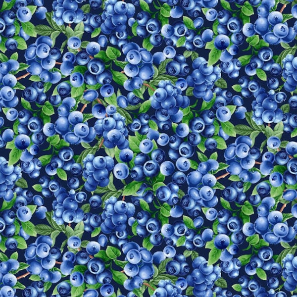 Timeless Treasures - Blueberry Delight - Blueberries Bush Fabric - Digital Print - Cotton Fabric