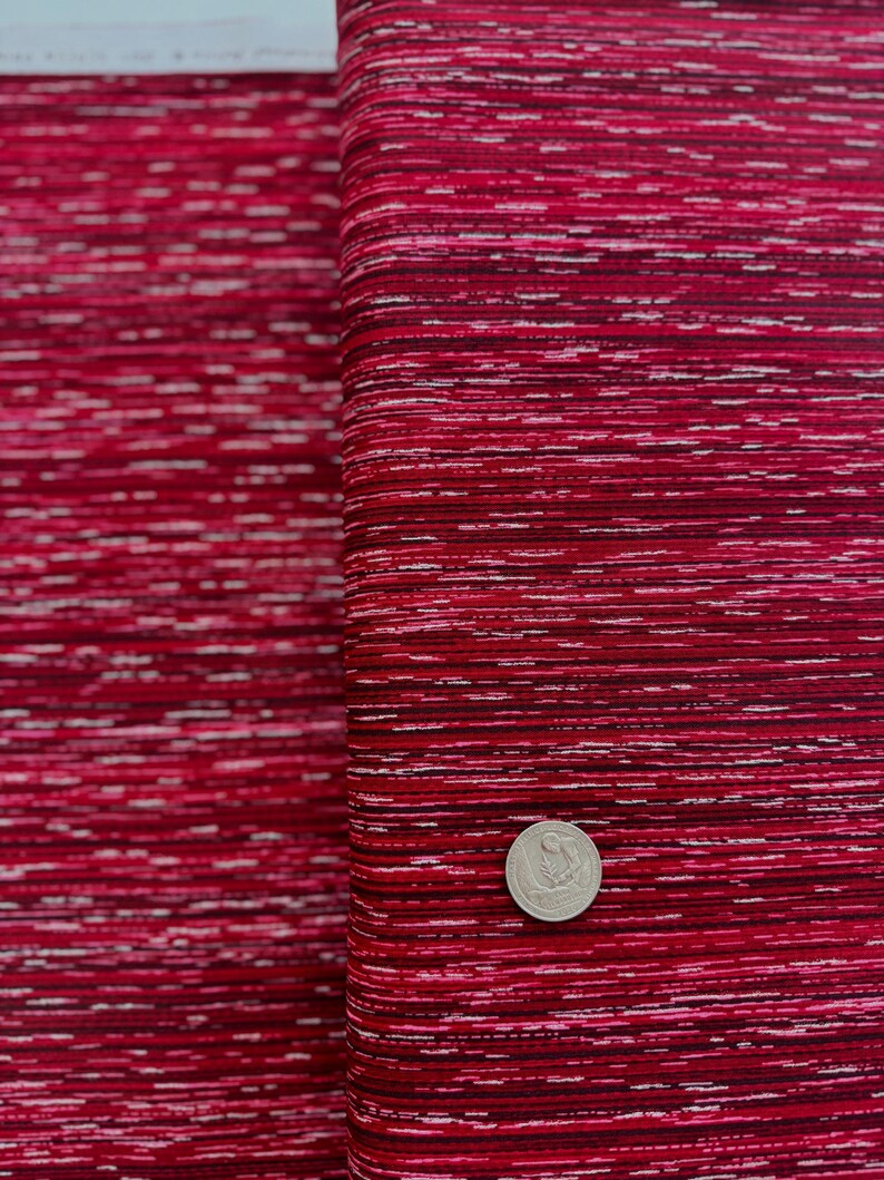 Holiday Wishes - Stripe Crimson/Silver Metallic - Cotton Fabric image 5