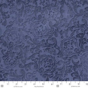 Maison - Embossed Scroll Denim Blue Fabric by Jinny Beyer - Cotton Fabric
