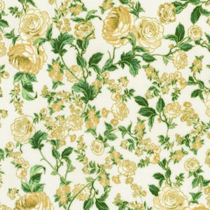 Decadent Garden - Florals and Leaves Cream Metallic - Cotton Fabric