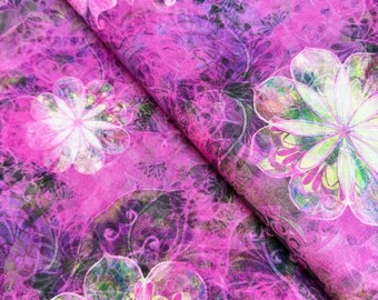 Roze katoenen stof Venetië bloemenprint: Robert Kaufman quiltmateriaal