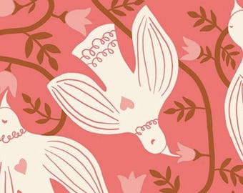 Birds Strawberry Linen Canvas Fabric - Ruby Star Society Endpaper