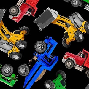 Construction Site - Tossed Construction Trucks - Cotton Fabric