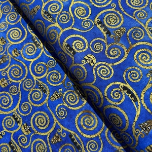 Robert Kaufman - Gustav Klimt - Swirls Cobalt Gold Metallic - Cotton Fabric