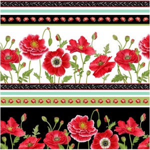 Poppy Perfection - Large Poppy Stripe Fabric by Jane Shasky - Cotton Fabric