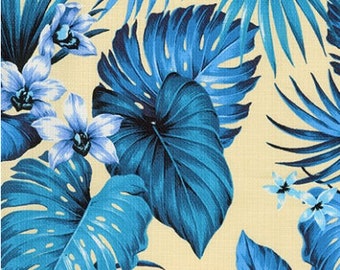 Tessuto Barkcloth - Sevenberry Island Paradise - Blu floreale - Tessuto Barkcloth