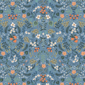 Wildwood - Blue Metallic Fabric by Rifle Paper Co. - Metallic - Cotton Fabric