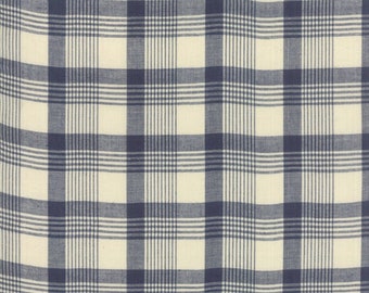 Moda Fabrics - Vive La France Wovens Plaid - Indigo Windowpane Plaid Fabric by French General - Woven Cotton Fabric