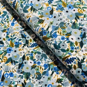 Wildwood - Garden Party - Petite Garden Party Blue Fabric by Rifle Paper Co. - Cotton Fabric