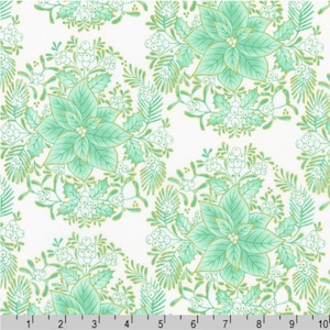 Holiday Flourish - feestelijke opsmuk - bloemen mintgouden stof - metallic katoenen stof