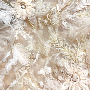 Peach Embroidered Net Fabric Embellished with Beads and Sequins - 50&quot; Width